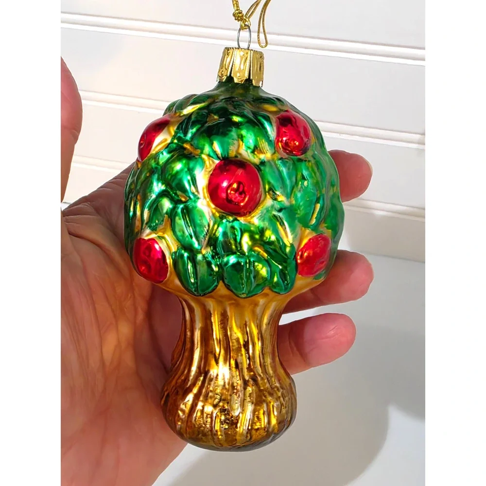 Vintage West Germany Apple Tree Blown Glass Christmas Ornament 4”